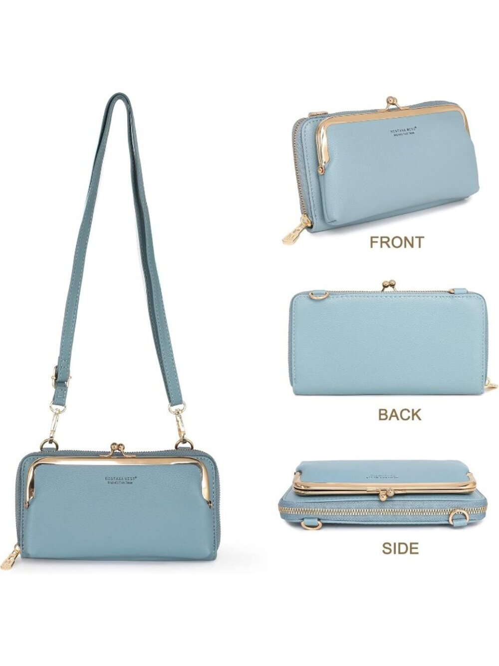 Montana West Women's Wallet Jean Faux Leather Adjustable Strap Crossbody Bag - Picture 4 of 6